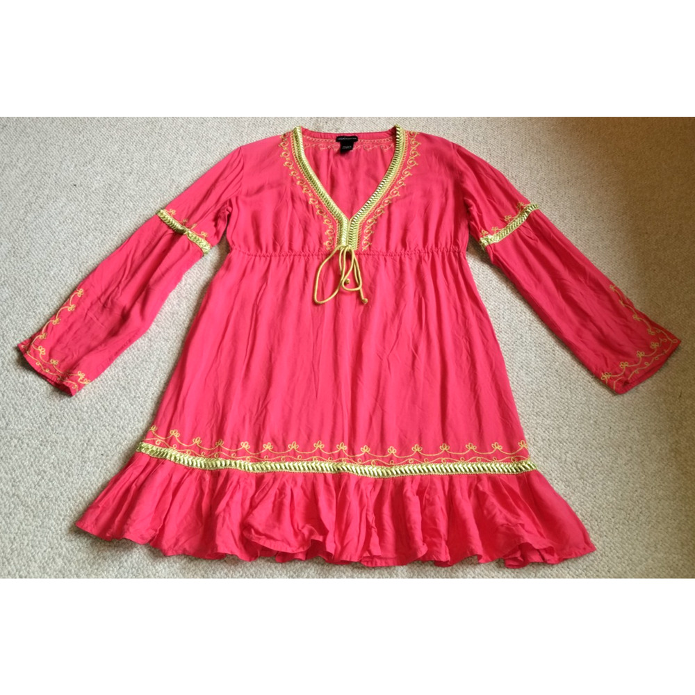 VINTAGE Womens Dress-MODA INTERNATIONAL-pink/gold rayon embroidered Cover Up-L